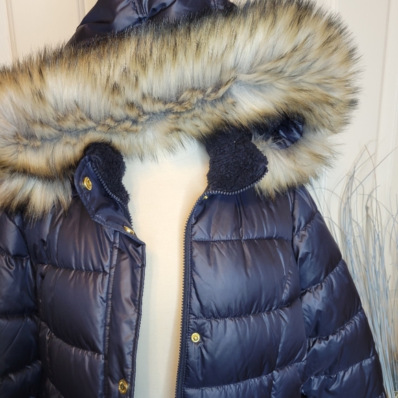 Laundry puff mid thigh coat, 1X, dk blue - Picture 2 of 12